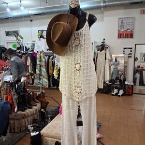 Elegant Cream Crochet 2piece Pants and Top